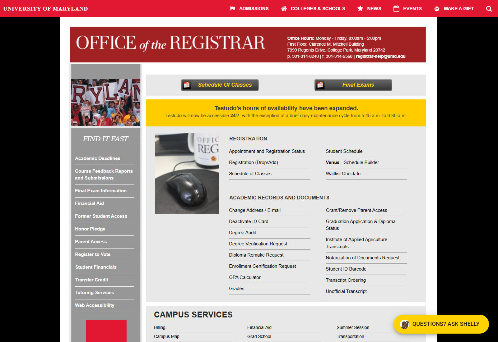 Testudo's existing home page